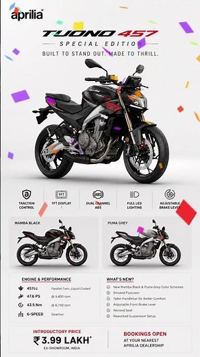 Aprilia Tuono 457 Special Edition 2026 ⚡ Worth ₹3.99 Lakh