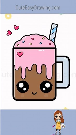 How to Draw a Cute Cup of Cold Chocolate Coffee in Minutes 😄 #drawing #art #coffee #kawaii