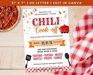 Chili Cook off Flyer Template, Office Chili Cookoff Editable Invitation, Chili Contest School Fundraiser Flyer, Chili Tasting Potluck Invite - Etsy
