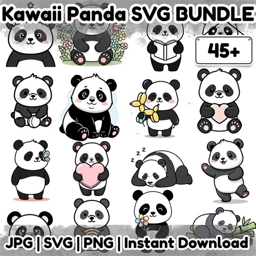 Kawaii Panda Clipart Bundle | Monogram Panda & Silhouette Designs - Etsy