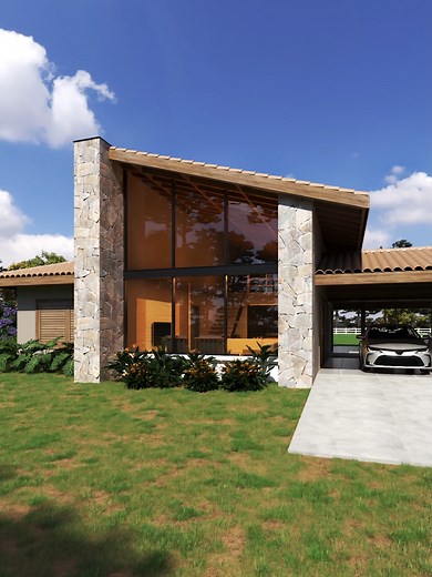 Casa de Campo Moderna com Detalhes Rústicos e Modernos