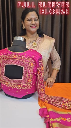 Dr Parvathi Davuluri on Instagram: "A graceful Mysore silk binni crape saree with a gap border beautifully filled with maggam work ✨ To complement it, we designed a cuff-style, wrist-length sleeve blouse, fully worked with maggam detailing all over the sleeves using cutdhana, zardosi, zari, and stones. On the back, we added a rectangular maggam work panel, keeping the look structured, rich, and perfectly balanced Every detail was thoughtfully placed to create a look that feels elegant, festive,