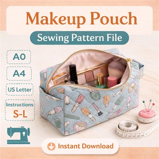 Makeup Pouch Sewing Pattern PDF | Cosmetic Bag Pattern | Zipper Pouch Tutorial | A0 A4 US Letter Printable | DIY Travel Makeup Bag - Etsy