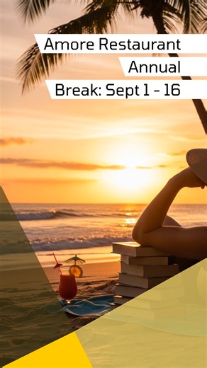 🌟 Heads up, Amore lovers! We're taking a little break to recharge and bring you even more delightful Portuguese and Italian flavors. From September 1st through the 16th, Amore Restaurant will be closed for our annual vacation. But don’t worry — we’ll be back and ready to welcome you with open arms and full plates on Wednesday, September 17th with Eddie Tobin. We can’t wait to share cozy nights, live music, and fantastic food with you again soon. Mark your calendars and plan your visits accordin