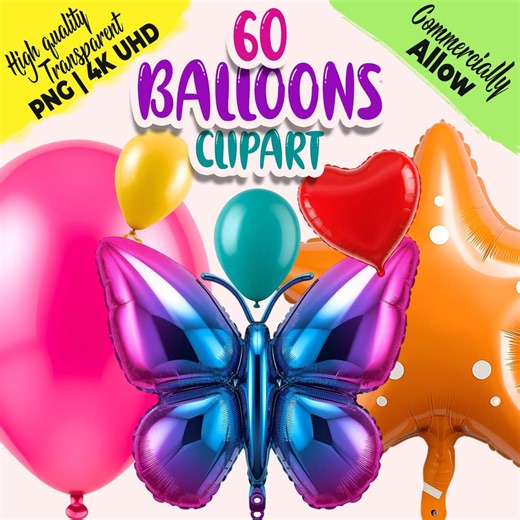 Balloons Clipart Bundle PNG – 60 Party Balloon Clipart - Etsy