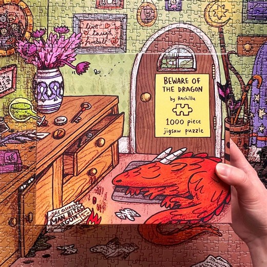 Sleeping Dragon 1000 Piece Jigsaw Puzzle, Cosy Fantasy Art - Etsy