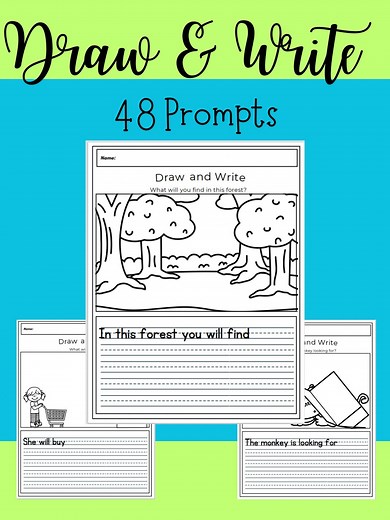 Draw & Write Printable Worksheets-48 Prompts-kindergarten to 2nd Grade Writing and Drawing Activity-resource for Teachers-instant Download - Etsy