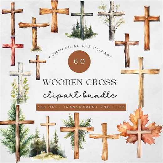 Watercolor Wood Cross Clipart Bundle: Christian PNG Graphics (commercial Use) - Etsy