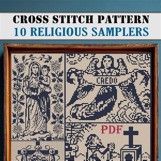 Religious Cross Stitch Pattern Bundle: 10 Christian Samplers, Antique Style Embroidery Designs, Church Needlepoint, Monochrome Xstitch PDF - Etsy