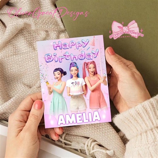 Personalized Birthday Card for Girls | Custom Name Happy Birthday | Cute Girly Card - Etsy