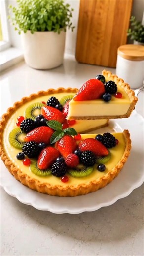 Homemade Vanilla Custard Fruit Tart #food #summerdrink #dessert