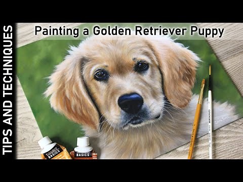 PAINTING A GOLDEN RETRIEVER PUPPY IN ACRYLICS | GOLDEN RETRIEVER PAINTING | ACRYLIC TIPS