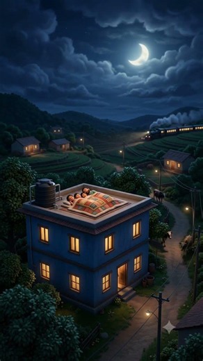 Peaceful Village Night Life 🌙 | Family Sleeping Under The Stars | Relaxing Rural Village Animation