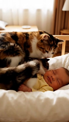 “Loyal Cat Brings Her Kitten to Sleep Beside the Baby — Pure Love ❤️ #cat” | Cat Town