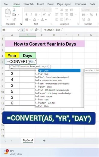 Convert Years to Days in Excel in 10 Seconds! ⏳| Years to Days in Excel – Super Easy Trick! 🔥