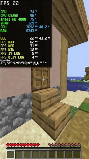 Minecraft - Intel HD Graphics 4000 - I73770 - PC FRACO - OptiFine - 12 Chunks [BENCHMARK]
