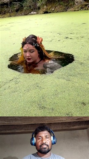 Mermaid bathing in a pond