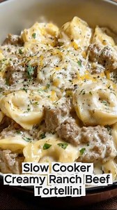 Tender beef, cheesy tortellini, and creamy ranch — the slow cooker comfort you’ll crave every time 🍲🧀🥩 Slow Cooker Creamy Ranch Beef Tortellini 🍝🥛🌿 ⏱️ Prep Time: 10 min – 🔥 Cook Time: 5 hr ⏳ Total Time: 5 hr 10 min 🍽 Servings: 6 – 📊 Calories: ~710 per serving ------------------------------ Ingredients: • 1 lb ground beef • 1 packet ranch seasoning mix (1 oz) • 2 cups beef broth • 1 can (10.5 oz) cream of mushroom soup • ½ cup cream cheese, softened • ½ cup sour cream • ½ tsp garlic powd