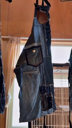 前回完売したダメージパッチワークのカッコいいエプロンを追加製作しました #ハンドメイド服 #sayocafeチャンネル #デニムリメイク #メルカリ出品