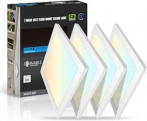 mw 4 Pack 7 Inch Square LED Flush Mount Ceiling Light, White Slim LED Ceiling Lights, Dimmable 12W, 120V, 3000K/4000K/5000K, for Bedroom, Kitchen, Bathroom, ETL Listed, Each Side is 6.38"