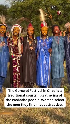 The Gerewol Festival in Chad is a traditional courtship gathering of the Wodaabe people. During the event, young men decorate themselves with paint, beads, and feathers, then perform songs and dances in front of women, who select the ones they find most attractive. The festival is not only about beauty but also serves as a cultural expression of identity and tradition among the Wodaabe. It has been passed down for generations and remains one of the most distinct rituals of the Sahel region. #Ger