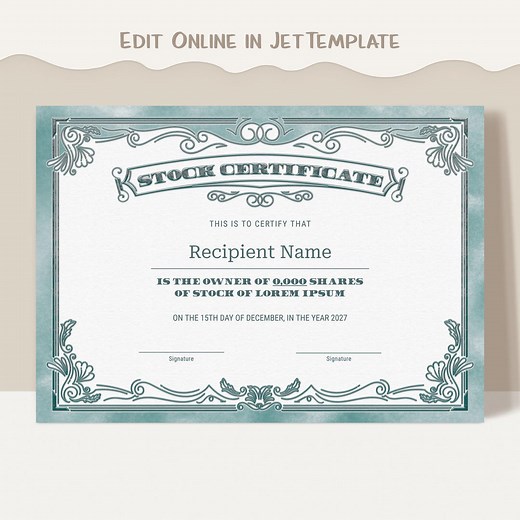 EDITABLE Stock Certificate Template, Printable Certificate of Stock, Share of Stock, Common Stock Gift Certificate Instant Download Jet110 - Etsy