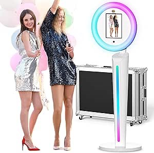 Photo Booth Machine for iPad 10.2in 10.9in 11in 12.9in, APP Software RGB Music Sync, Portable Selfie Photobooth Stand with Ring Light Flight Case for Parties