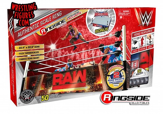 (2016 Exclusive Version) "WWE Authentic Scale Wrestling Ring" w/ Raw & WrestleMania 32 Ring Skirts