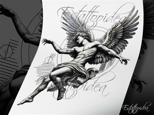 Angel Tattoo Design | Angel Tattoo | Falling Angel Tattoo | Angel Tattoo Idea | Angel Tattoo for Men | Archangel Tattoo | Stencil Angel - Etsy