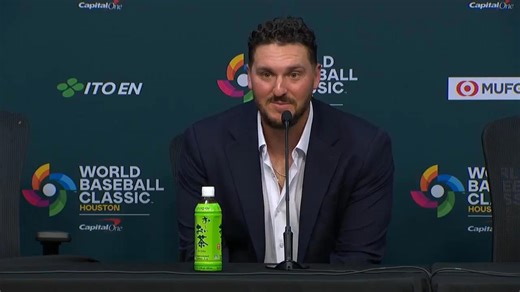 Pasquantino reacts to delivering the first three-homer game in WBC history