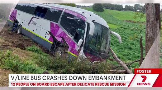 V/Line bus plunges down embankment in Foster