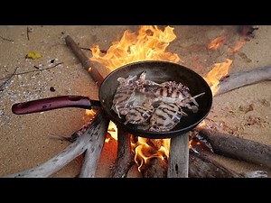 Primitive Technology - Cooking Crab Recipe - Crab Eating Delicious on Sand