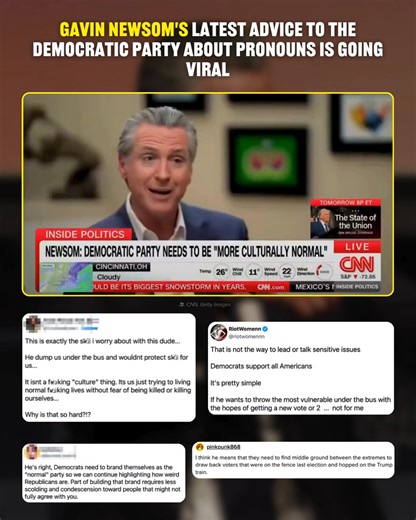 In his latest sit-down interview with CNN, one clip went viral in which Gavin Newsom offered his advice to the Democratic Party on identity politics. In response, many Democrats and members of the LGBTQ community have pushed back on Newsom's comments. Opposingly, some people on social media felt that Newsom had a point. More at the link in bio 🔗 🎥: CNN, Getty Images, X, BuzzFeed | BuzzFeed