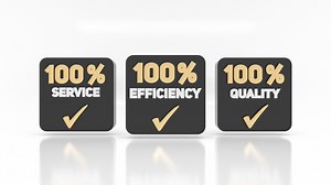 Service, efficiency and quality tags. Commercial marketing concept labels for companies or business. Minimal sign in 3d words