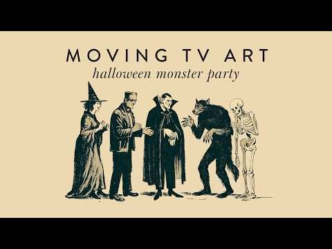 Halloween TV Art Animated Screensaver Ambience | Classic Monster Party & Spooky Music