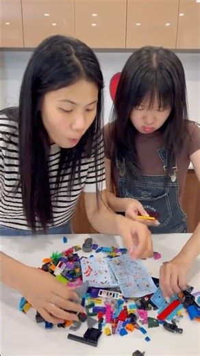 Two Sisters Build a LEGO House Together 💕 || Siblings Love #shorts