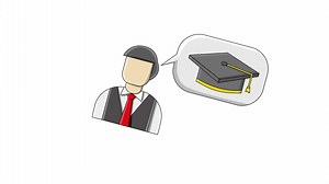 Download flat design animation of a man thinking about a graduation cap for free