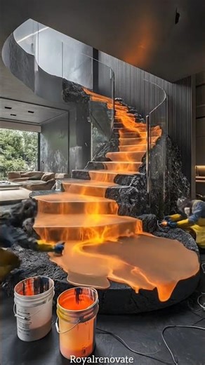 Lava Stairs in My House?! 🔥 Epoxy Volcano Staircase Transformation #shorts