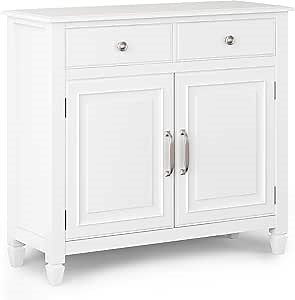 SIMPLIHOME Connaught 40-inch Wide Solid Wood Storage Cabinet in White for Entryway, Living Room, Organizer for Hats, Gloves, Shoes, Keys, Slim Design, Traditional Style