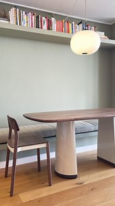 The Stam Split-Base Table is one of our newest additions, and for this project we matched the chair frames to the light beige finish of the bases, tying the whole look together beautifully. We had the pleasure of manufacturing the table and chairs in Walnut for a cozy nook designed by @_studiojames_interiordesign_. What a pleasure working with their team on this beautiful interior :) | Kino