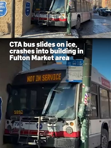 A CTA bus slid on ice this morning and crashed into a building in Chicago's Fulton Market area. According to a spokesperson for the transit agency, the bus was traveling around 9 a.m. eastbound on Grand near Noble when it slid on ice, jumped a curve and crashed into a building. No injuries were reported in the crash, but damage was visible on the bus. #cta #chicago #buscrash #transportation #fultonmarket