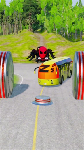 Colorful Trucks & City Buses vs Giant Bollards Crash - BeamNG.Drive #shorts #viralshor part7