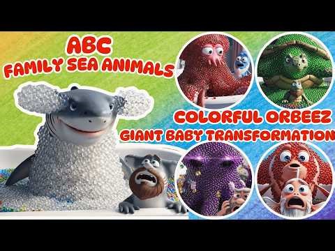Baby turns into GIANT ORBEEZ! 🔴 ABC Sea Animals Song 🌈 Colorful Water Beads!
