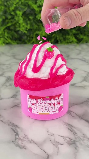 pink strawberry scoop💕 — this NEW DIY clay slime is a strawberry lovers dream😍 includes an 8oz ultra soft pink butter slime, 2oz clear topping a clay scoop & sprinkles! mixes into a puffy smooth butter slime - i can’t get over the result texture✨ scented sugared strawberry cake🤤 — 🍓this DIY slime more dropping in tmrs restock @3pm MST - get ready! — #slimediy #strawberryscoop #asmr #diyclay #dopeslimes