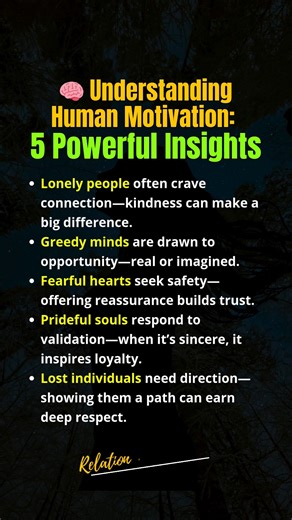 True influence isn’t about control—it’s about understanding. People move when they feel seen, safe, and valued. 💡 Which one do you recognize in yourself or others? #PsychologyFacts #EmotionalIntelligence #InfluenceEthically #HumanBehavior #MindMatters | Relation & Love Fact