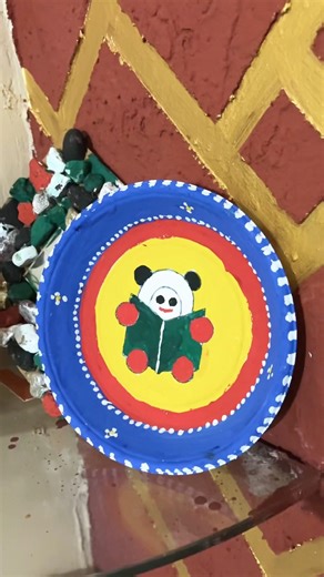 Paper Plate painting For wall Decor #ArtShorts #YouTubeArt #DIY #Craft #Panda #ShortsVideo #Handmade