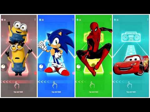 Minions vs Sonic vs Spider-Man vs Lightning McQueen | Tiles Hop EDM Rush Battle #73