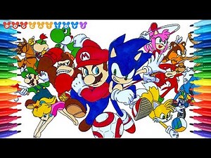 Mario and Sonic Rio Olympic! Let's play How to Draw Super Mario Coloring Page Videos for Kids マリオ