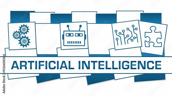Artificial Intelligence Technology Symbols Blue Squares Blinking Text
