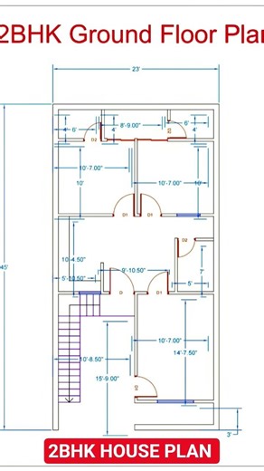 2BHK House Plan with Dimensions #autocad #2bhkdesign #civil #cad #civilengineer #floorplan #autocad